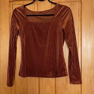 M.  Velvet Long Sleeve Top - Brown